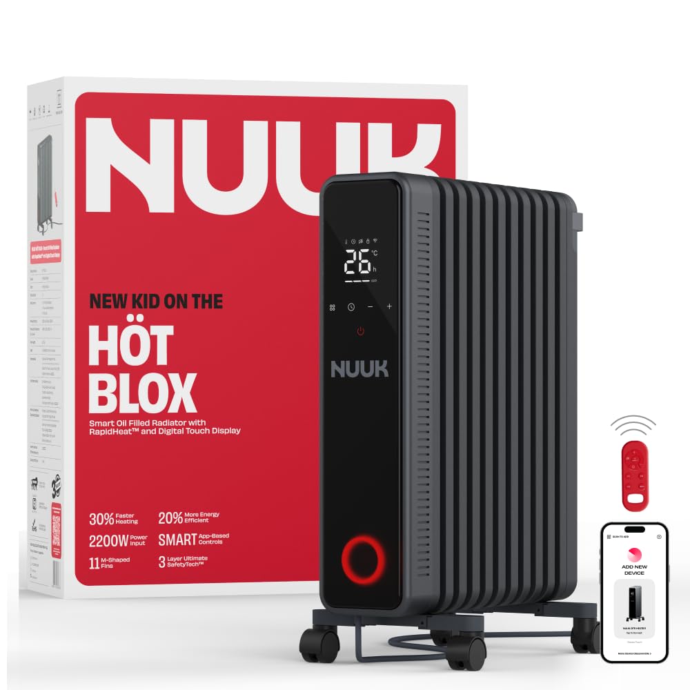 NUUK HÖT BLOX Smart Oil Filled Radiator Oil Heater For Room In Winter | 11 M-Shaped Fins | 2200W Power | 30% Faster Heating | Up to 20% Energy Savings | Smart App & Remote Control | 4 Heat Modes
